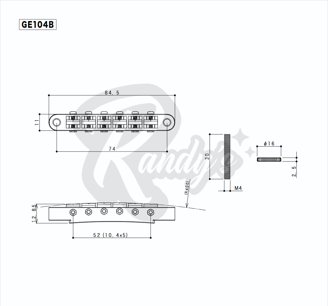 GE104B Nashville Tune-O-Matic Bridge w/ M4 Posts - Fits Gibson®